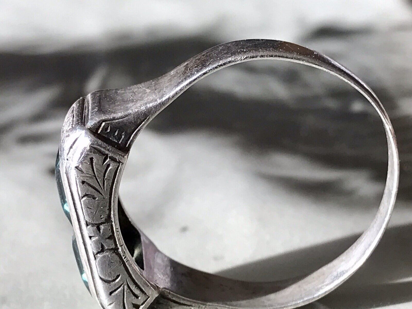 Antik Art Déco Unisex RING Silber Gr. 62 19,7 Blaugrüne Steine