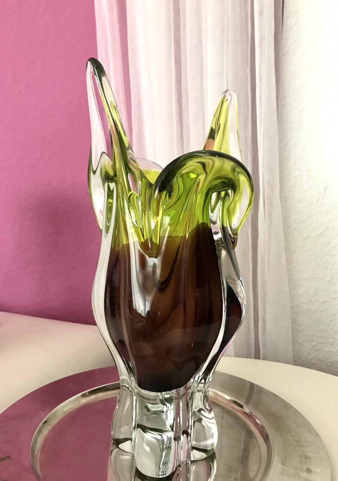 Vintage große Glasvase Vase Chribska 60er Jahre Glas Hospodka grün aubergine