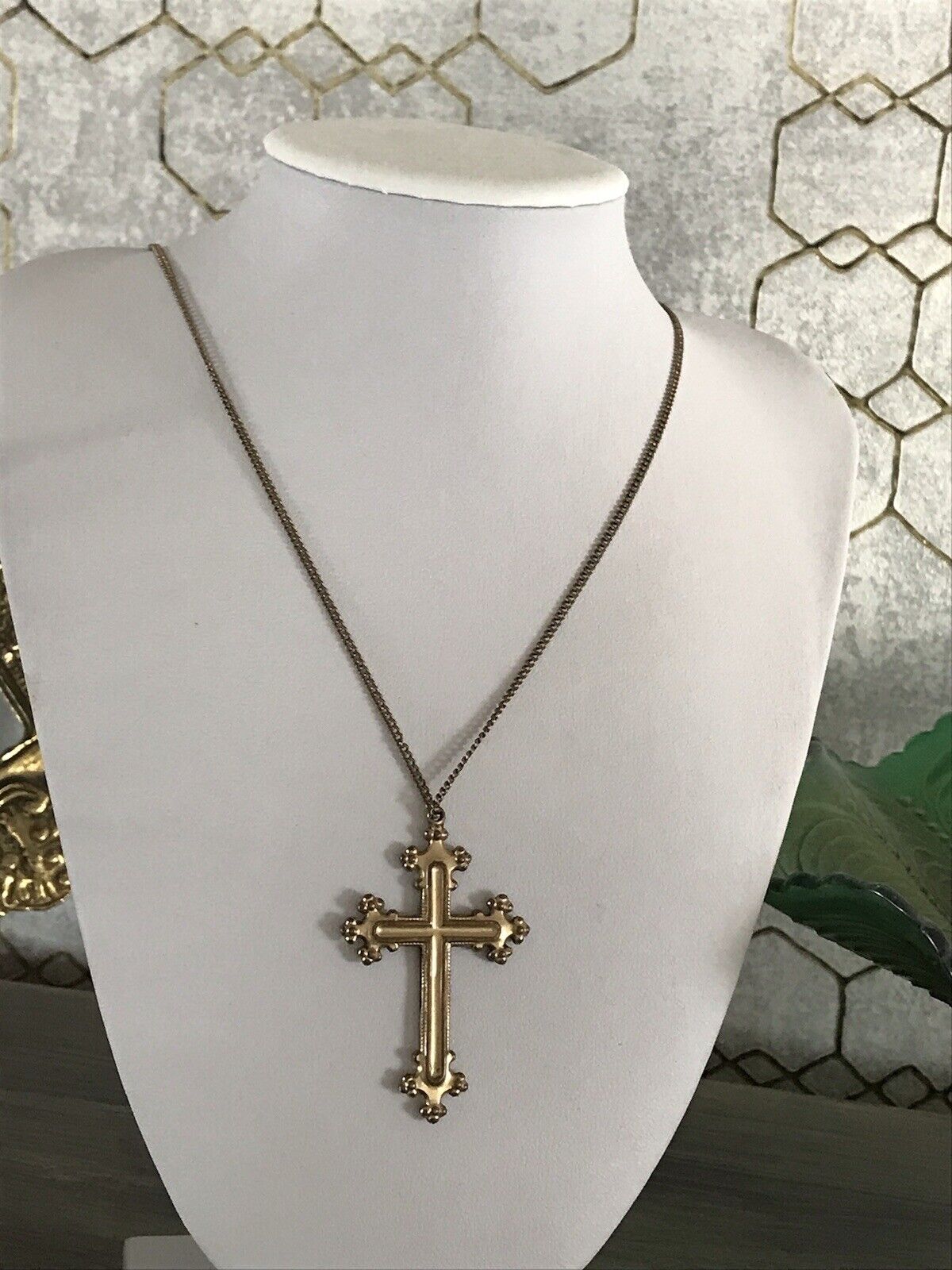 Antik Alt Amerik. Doublè Kreuz Anhänger schön Farbe gold