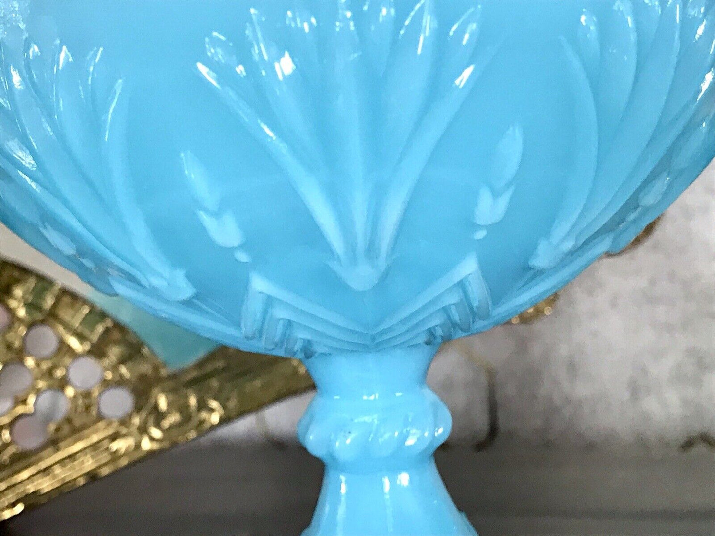 Antik Jugendstil Art Déco Pressglas Schale Fußschale Zuckerschale blau türkis