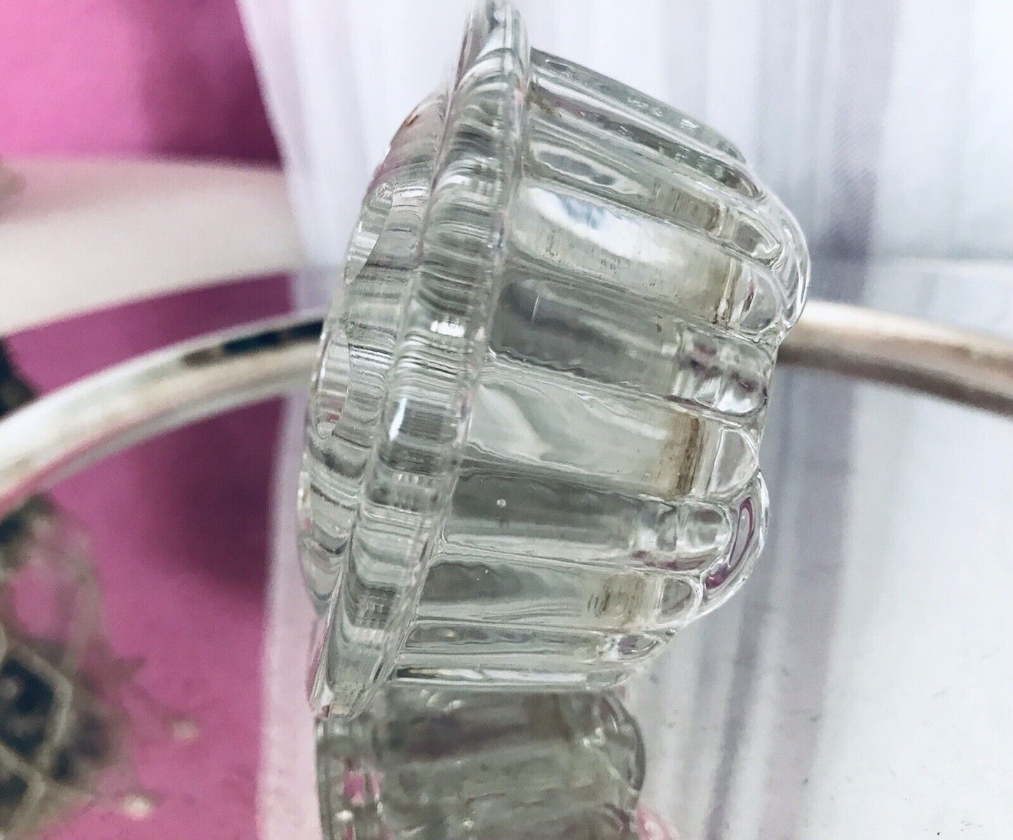 Antik Art Déco Pressglas Blumenvase Steckeinsatz rund Glas