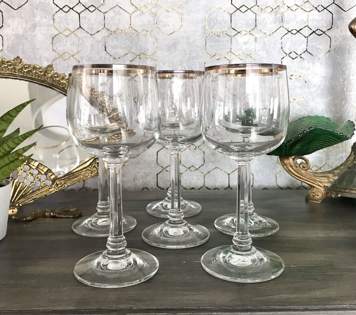 Art Déco Stil 6 Gläser Weingläser Weißweingläser Glas Goldrand Lausitzer
