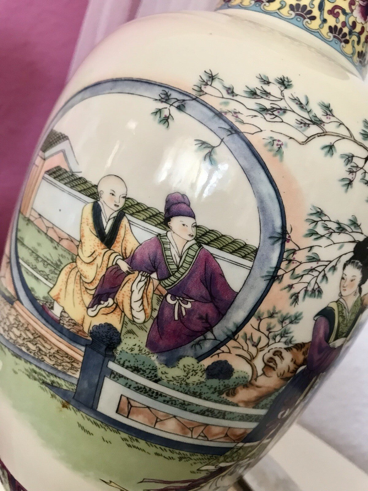 Alt Vintage Vase Bodenvase Japanisch mit Geishas Chinoiserie Design
