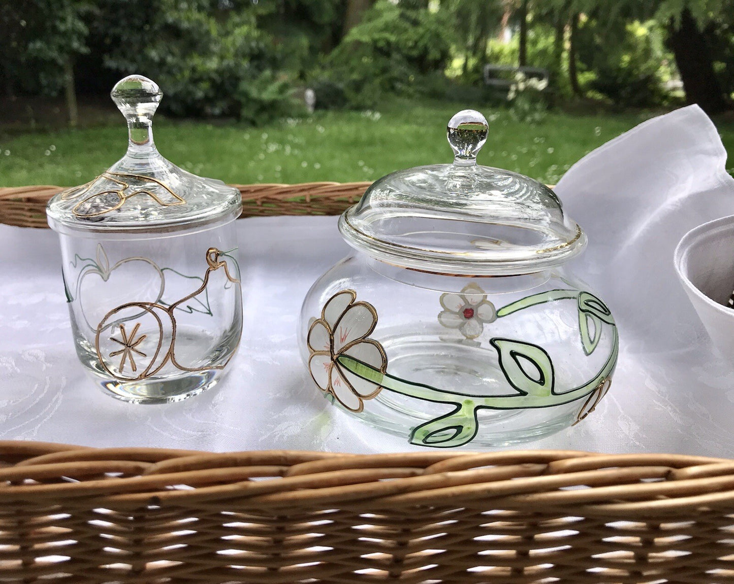 Nagel 2 Glasdose Bonboniere Gefäß Glas Konfitüre Marmeladen Dose Tiffany Optik