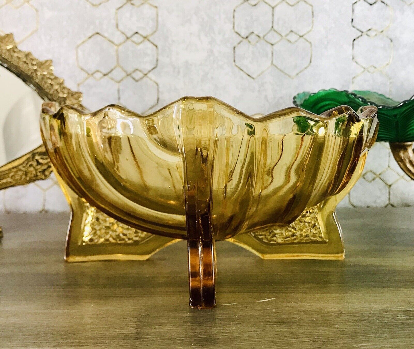 Antik Art Déco gelb Pressglas Jardiniere Schale Glas RAR markant