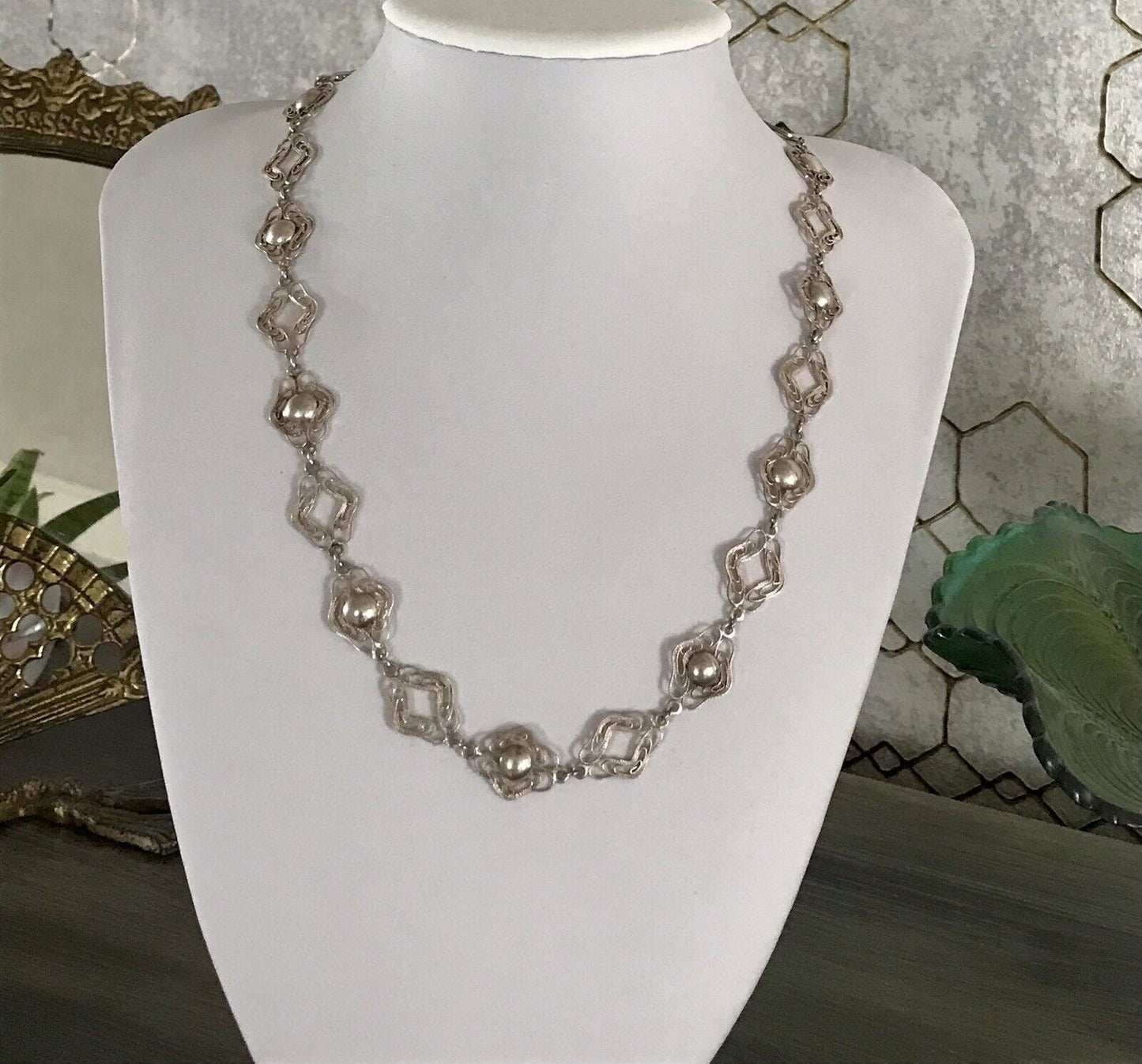Alt Vintage Edel 835 Silber Collier Halskette