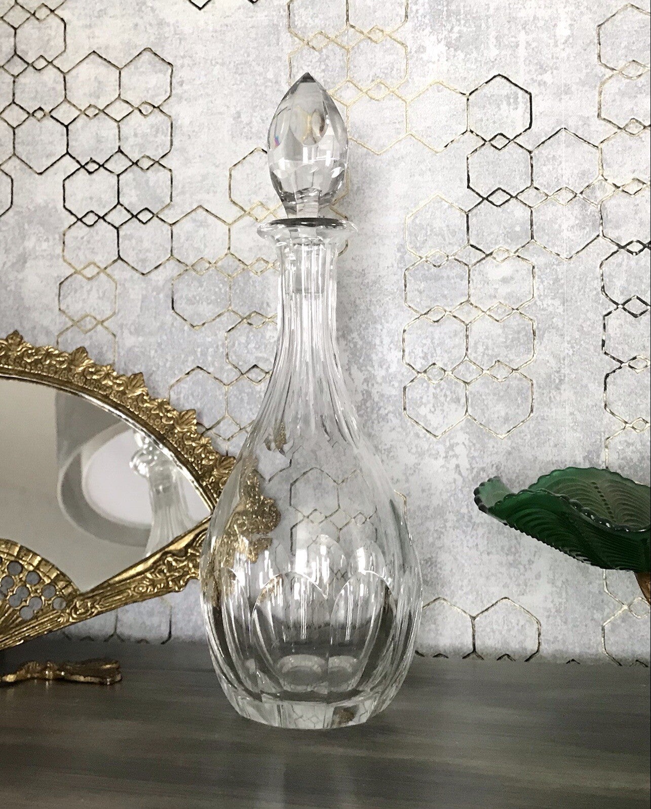 Vintage Art Déco Stil Glaskaraffe Karaffe Bleikristall Edel Stopfen Schälschliff