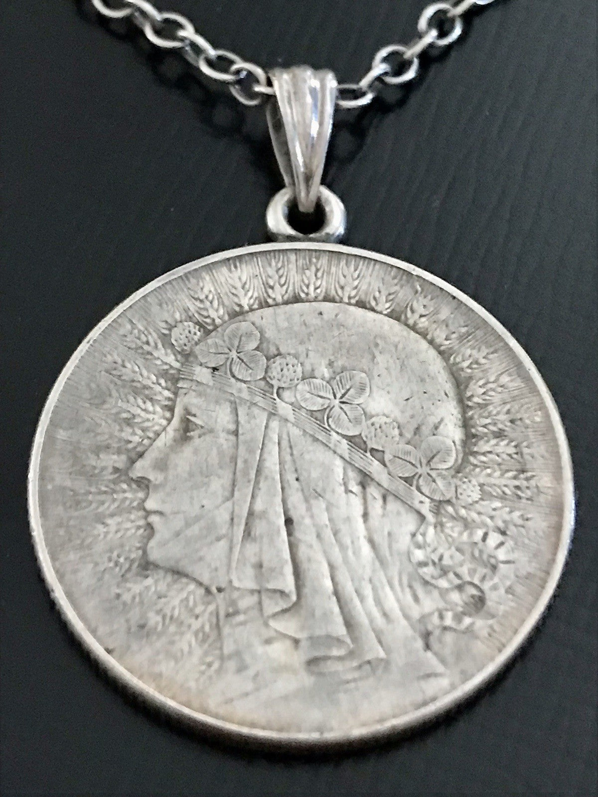 Antik Halskette Münze Jadwiga Polen 1933 Anhänger Kettenanhänger Silber 835