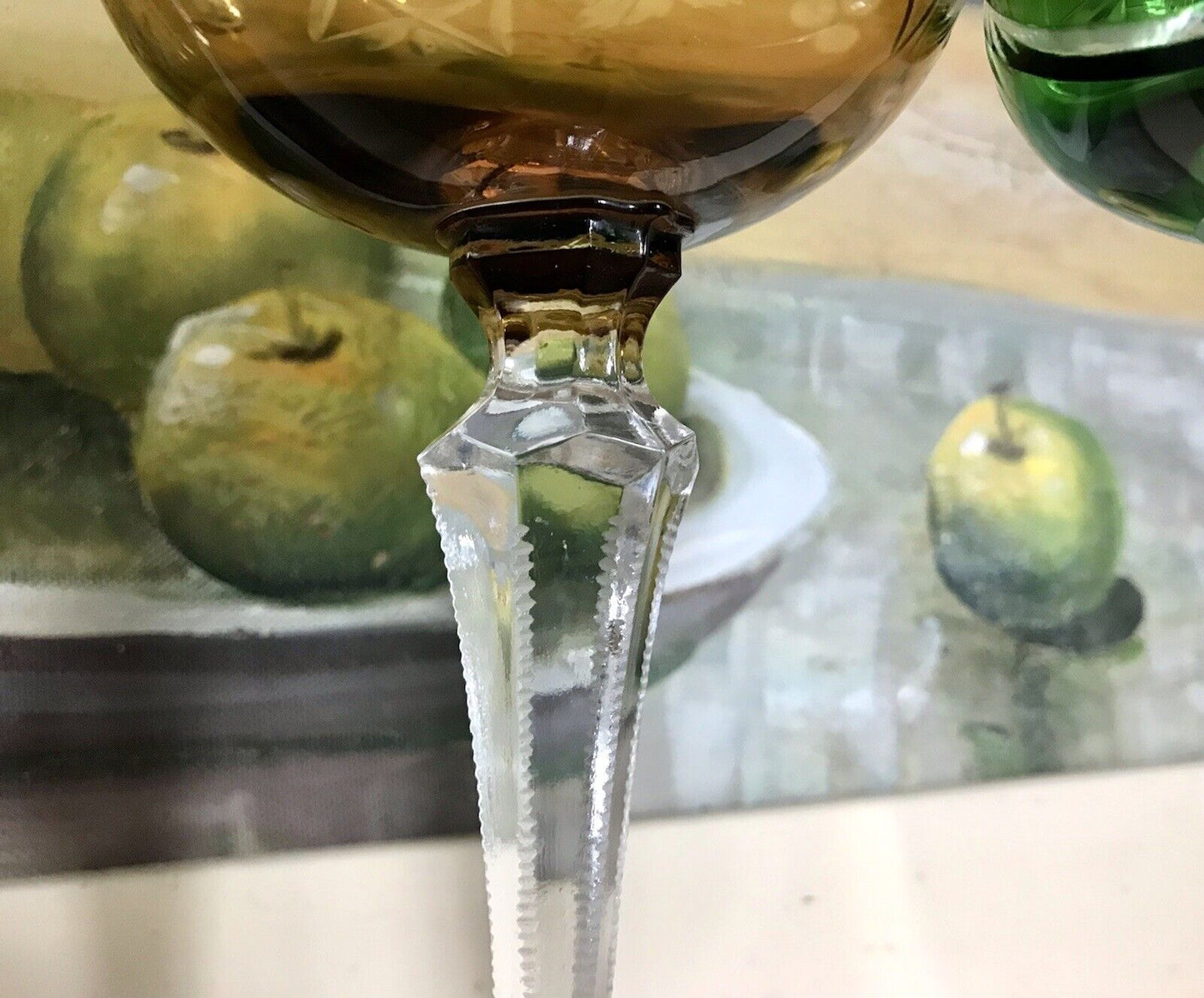 Alt Vintage antik? 2x Weinglas Römer Kristallglas Schliff gelb grün Schliff