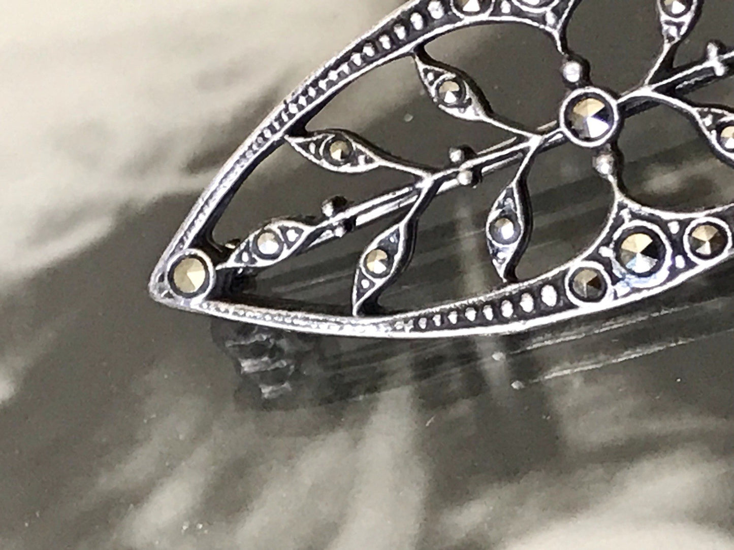 Antik reines Jugendstil Brosche 835 Silber Markasite WUNDERVOLLE ARBEIT!