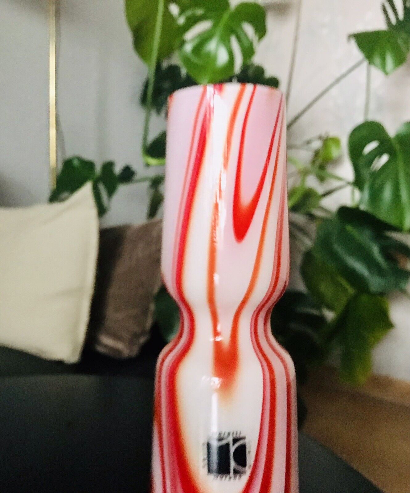 Carlo Moretti Vintage Vase Murano Glasvase rot weiß