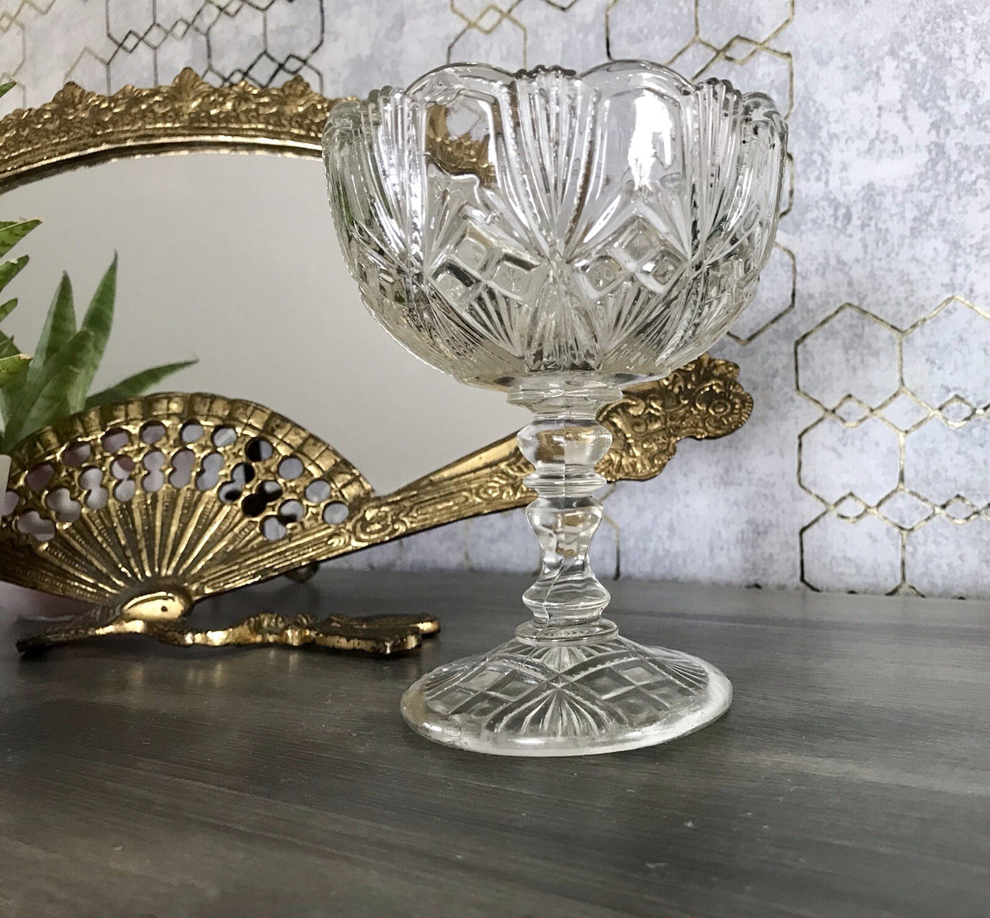 Antik Jugendstil Art Déco Pressglas Glas Fußschale Schale Zuckerschale