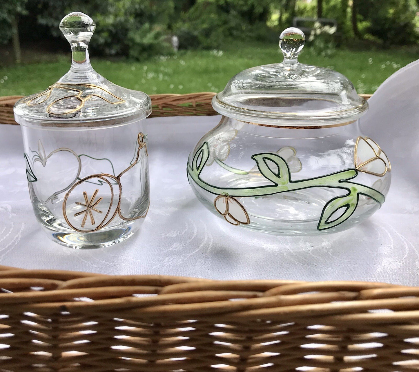 Nagel 2 Glasdose Bonboniere Gefäß Glas Konfitüre Marmeladen Dose Tiffany Optik