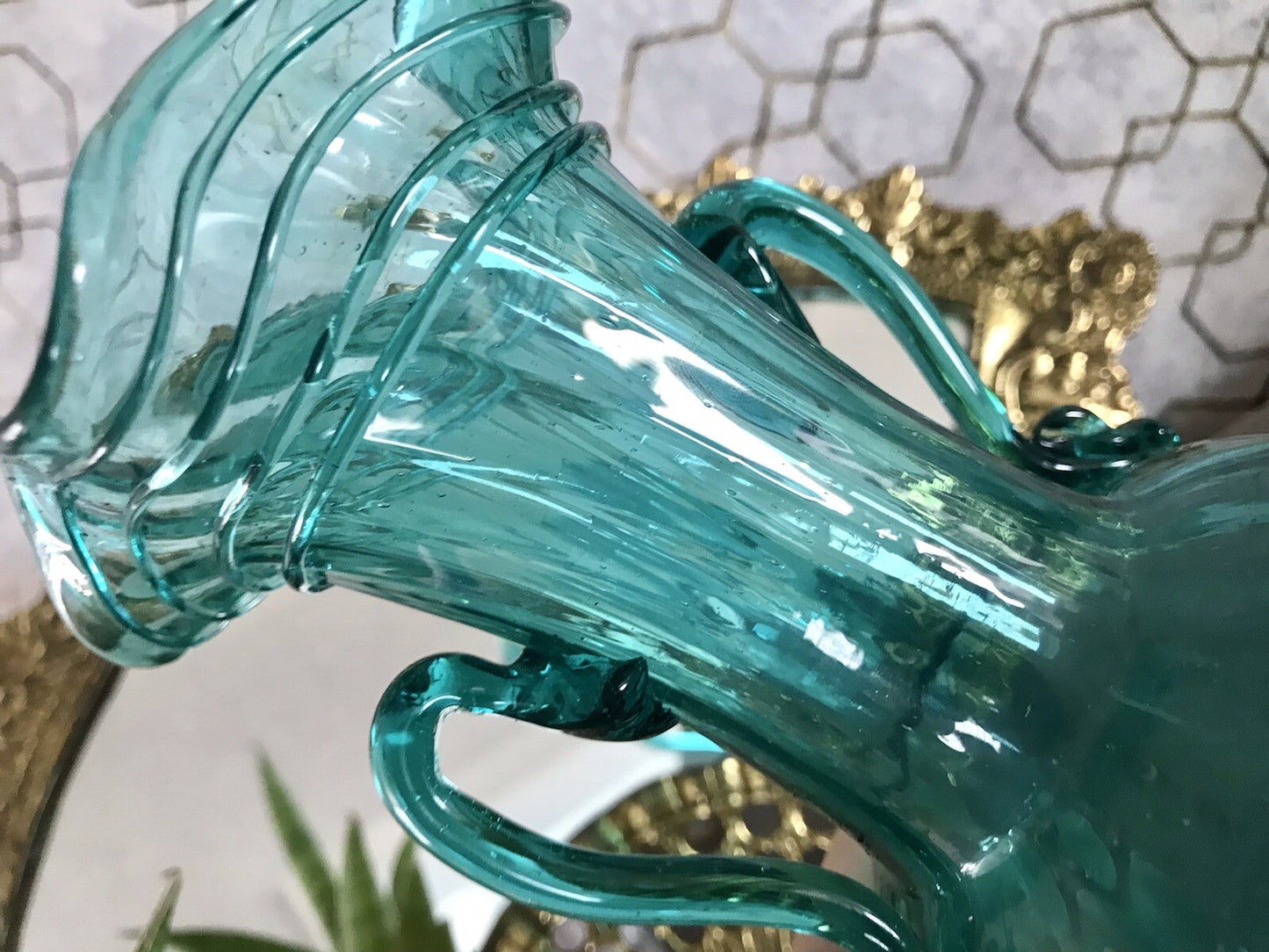 Antik Glasvase Vase Türkis Blau Glas Abriss Aufschmelzungen Murano?