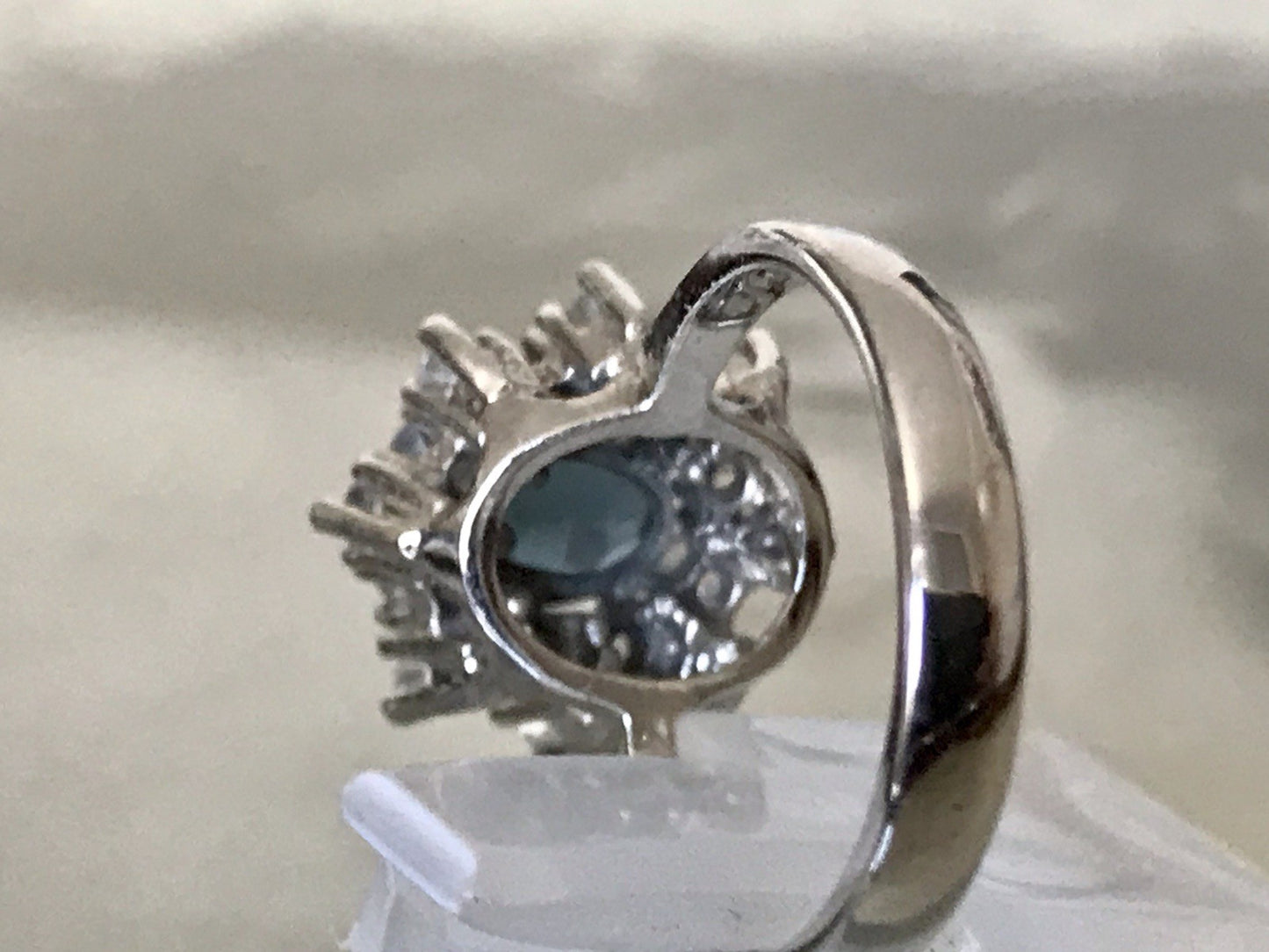 Vintage Entourage Halo Ring farblose Steine & Saphir Silber 925 ~Gr.52