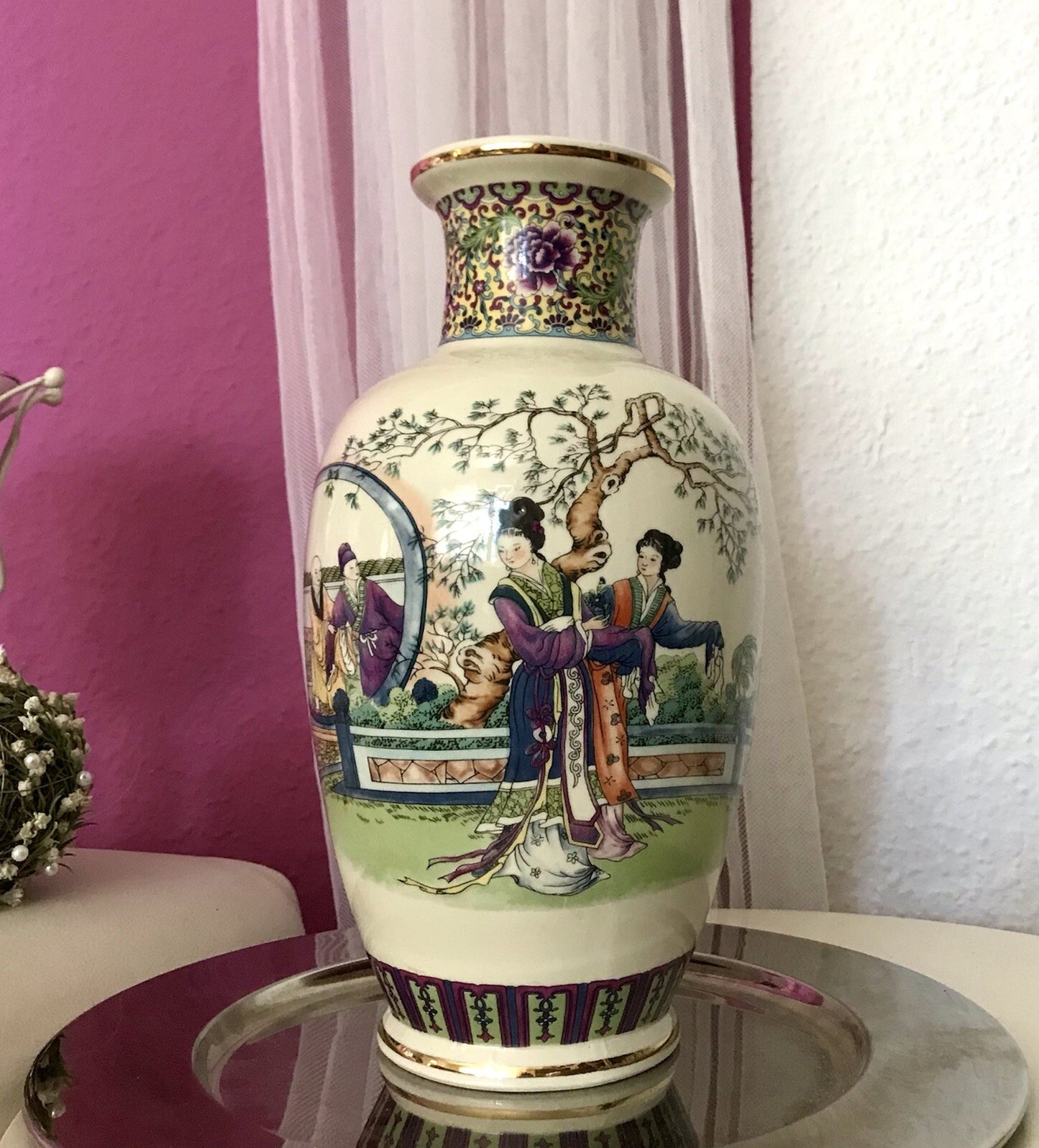 Alt Vintage Vase Bodenvase Japanisch mit Geishas Chinoiserie Design