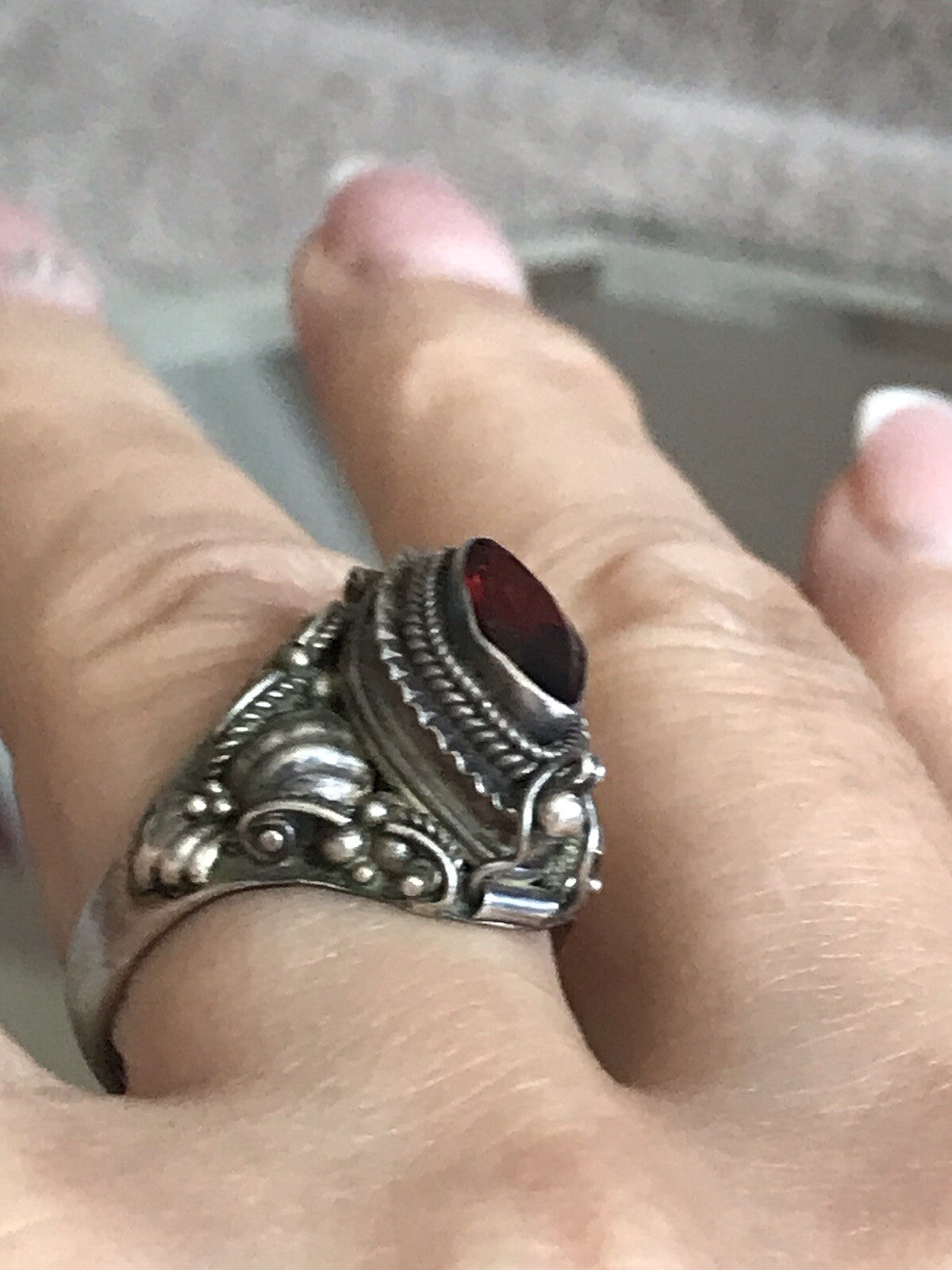 Vintage Edel Granatstein? DAMEN Giftring RING Silber 925 Gr.57