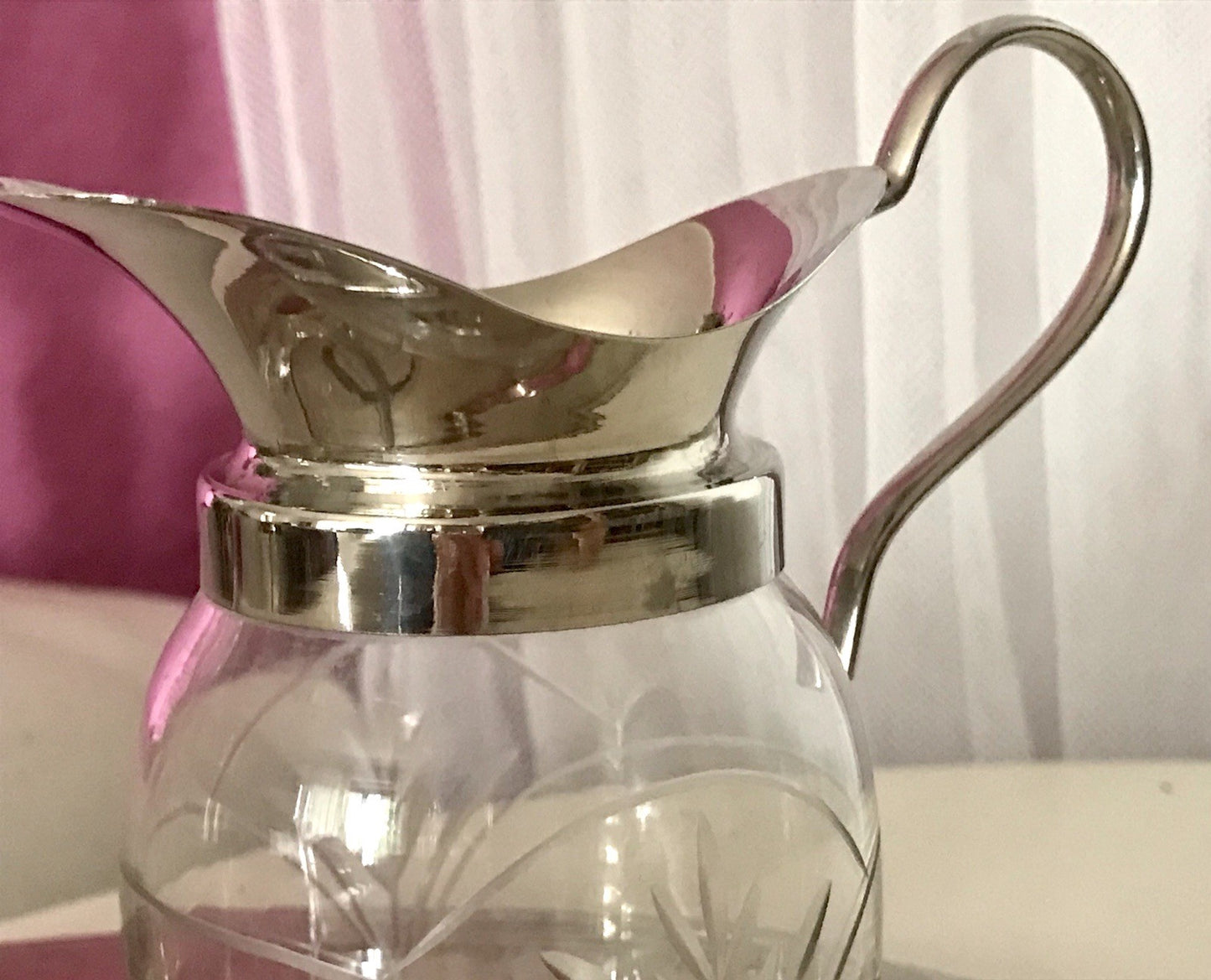 Antik Jugendstil 3 Teile Milch& Zucker Tablett Metallmontur & Glas geschliffen