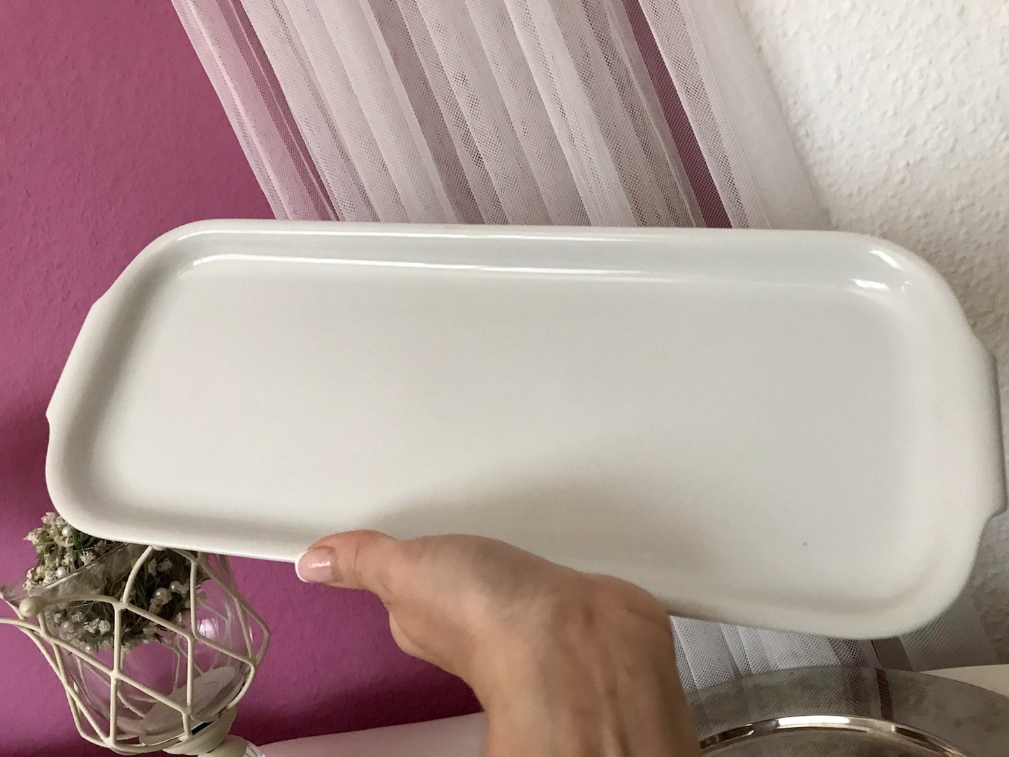 Porzellan längliche Kuchenplatte für Kastenkuchen Aida Rosenthal weiß