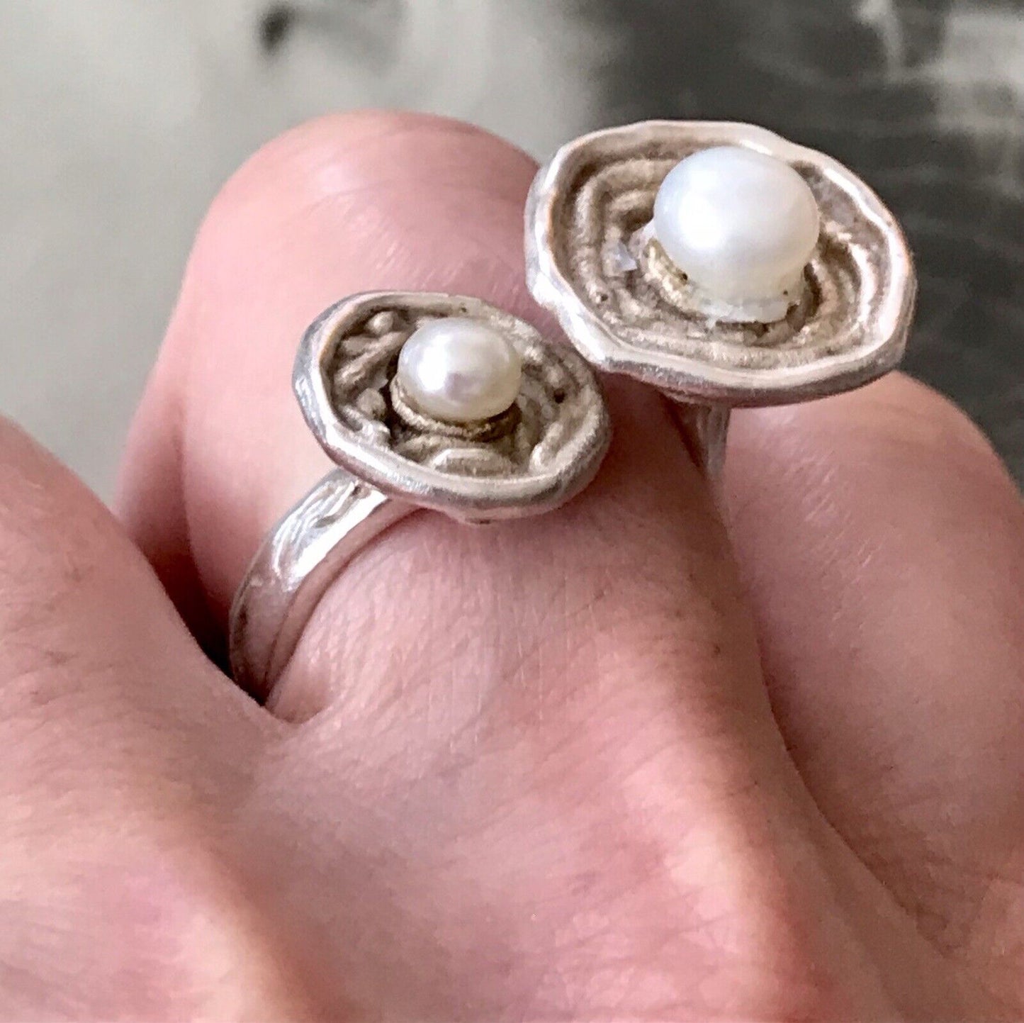 Vintage Modernist Designer DAMEN RING 925 Silber ADK Gr.58- 60 Perlen