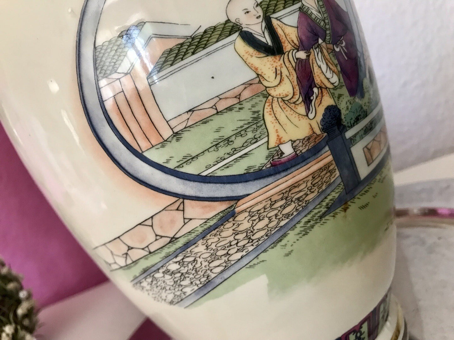 Alt Vintage Vase Bodenvase Japanisch mit Geishas Chinoiserie Design