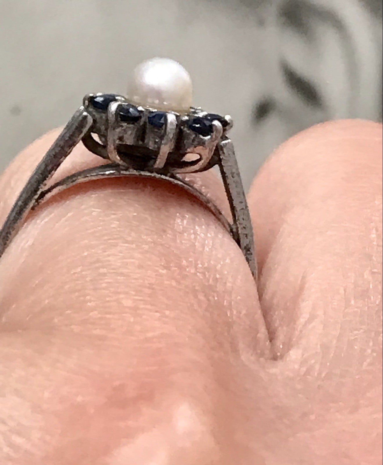 Antik? Vintage Art Déco Damen Ring Perle Spinell ? Saphir? Silber 925 Gr.57 18,1