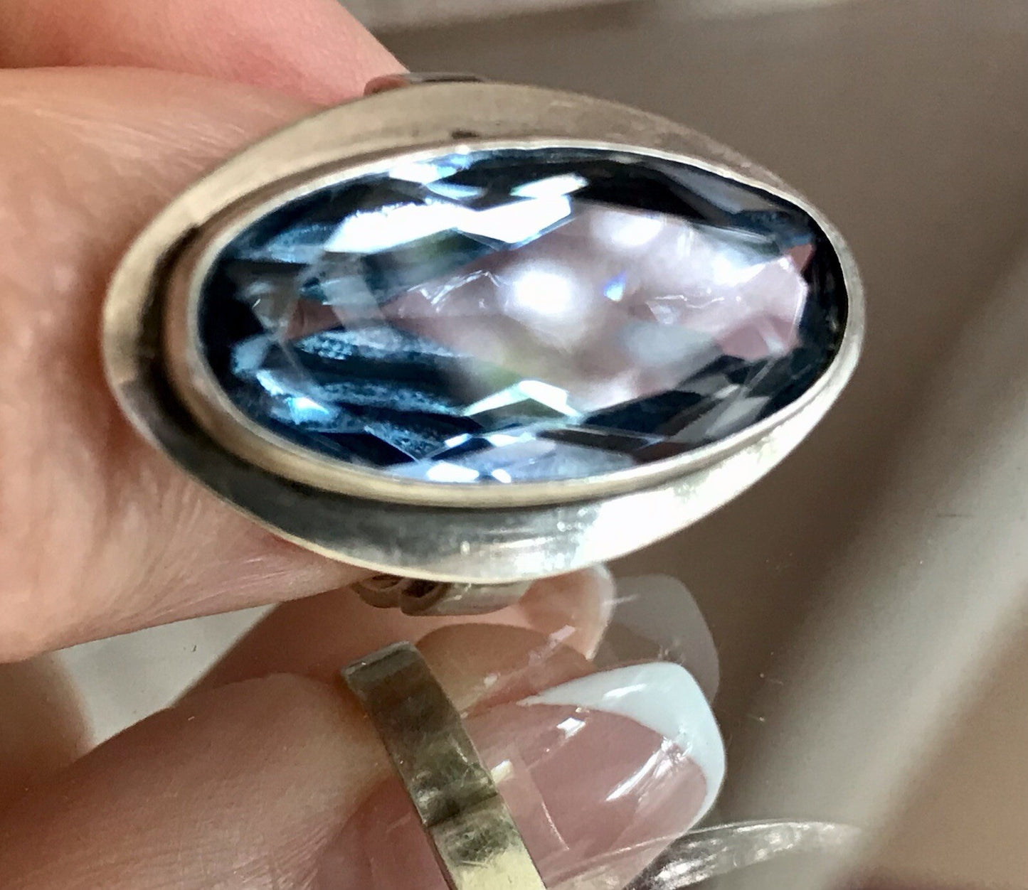 Vintage Edel DAMEN RING Silber 835 blauer Stein Topas? Gr.52 16,5