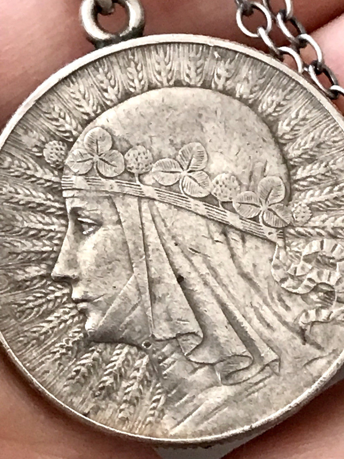 Antik Halskette Münze Jadwiga Polen 1933 Anhänger Kettenanhänger Silber 835