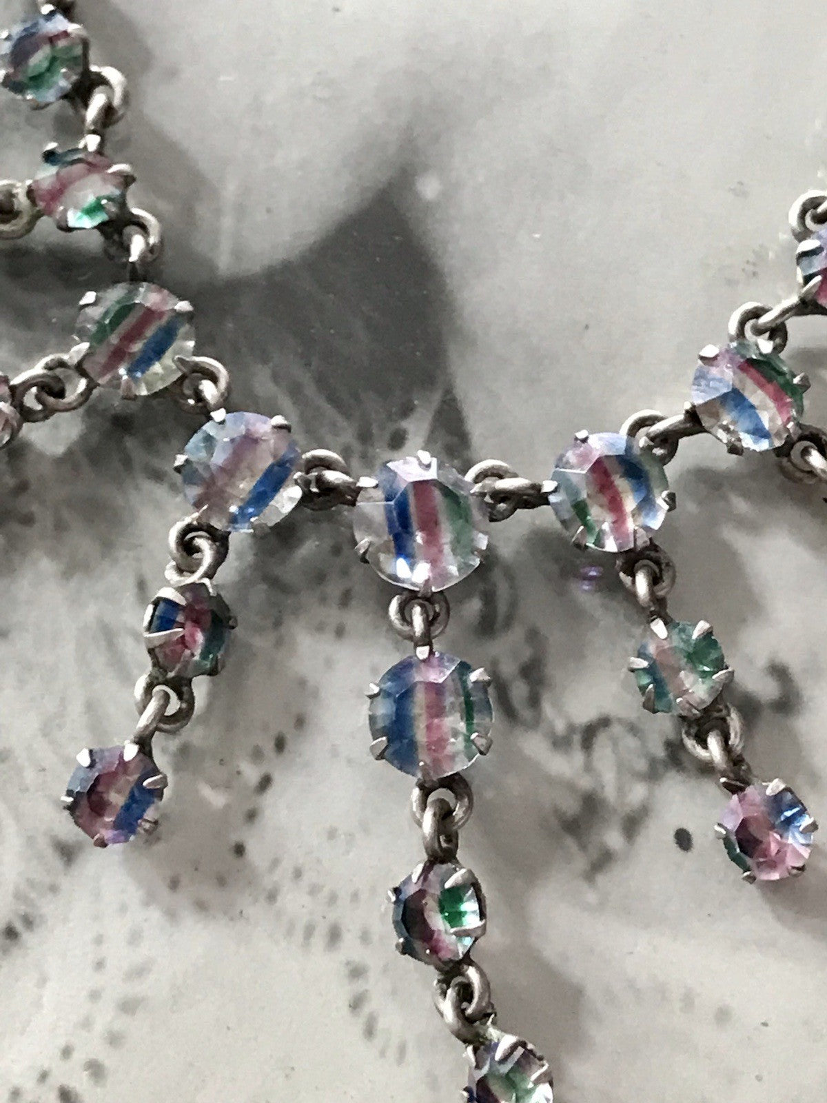 Antik Edel Art Déco 925 Silber Collier Halskette Rheinkiesel