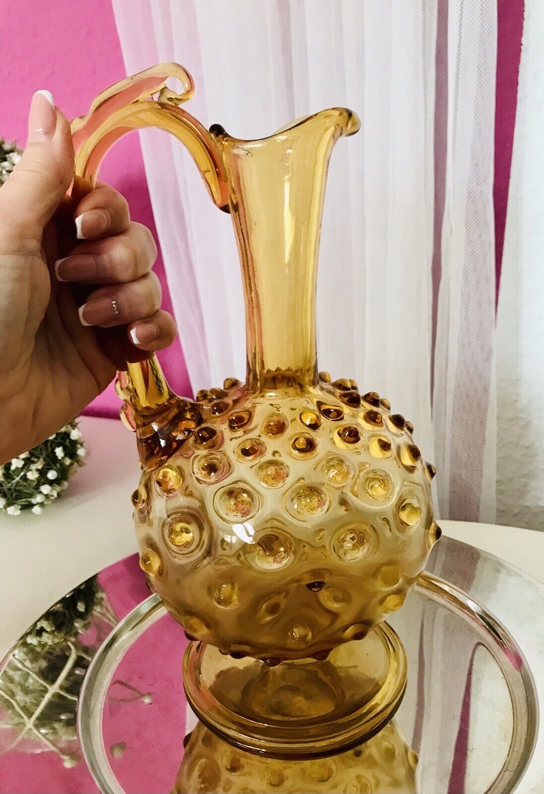 Murano Barovier Tosso ? 60er Karaffe Kanne Vase Glas Gelb Noppen Dubben Abriss