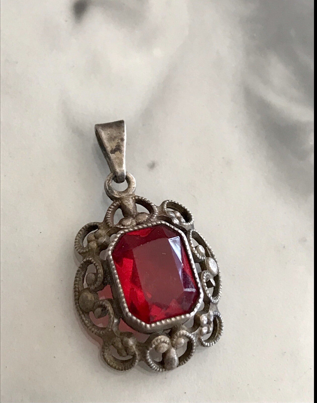 Antik Jugendstil Art Déco Edel Anhänger 835 Silber SUPER Design roter Stein