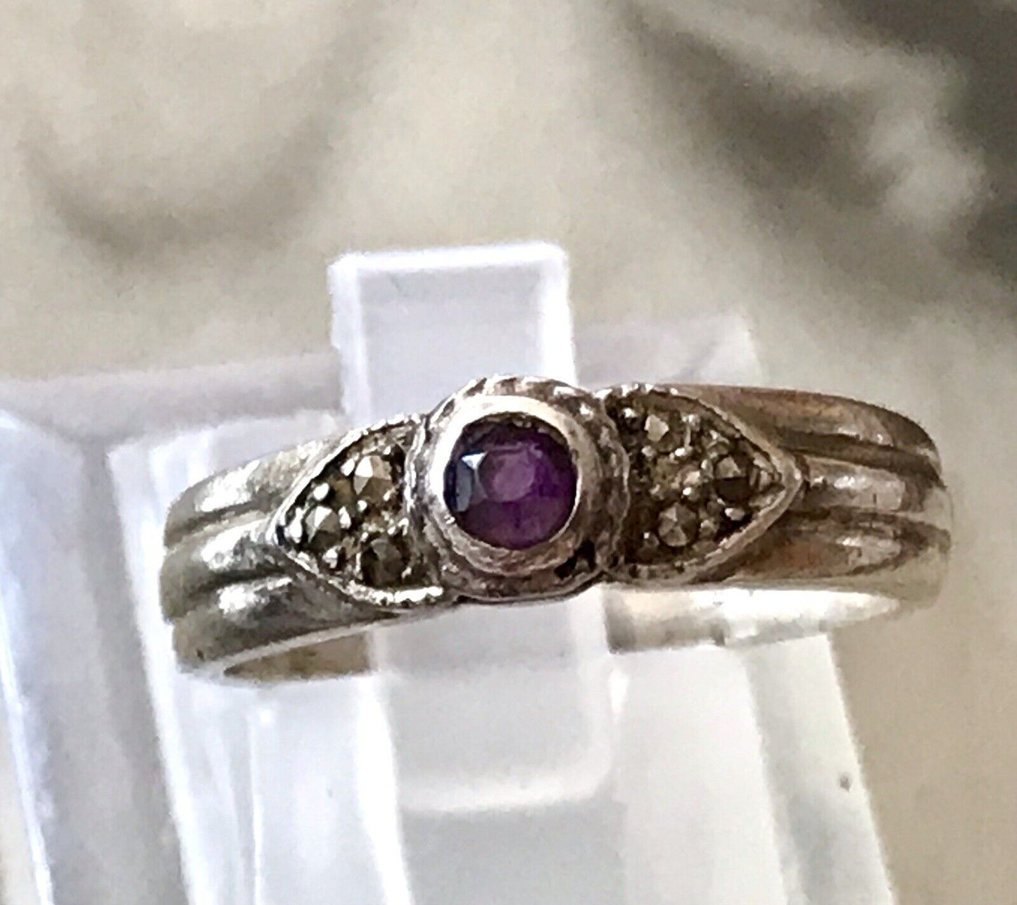 Antik Art Déco Damen Ring lila Stein Silber 925 Gr.55 56 Markasite