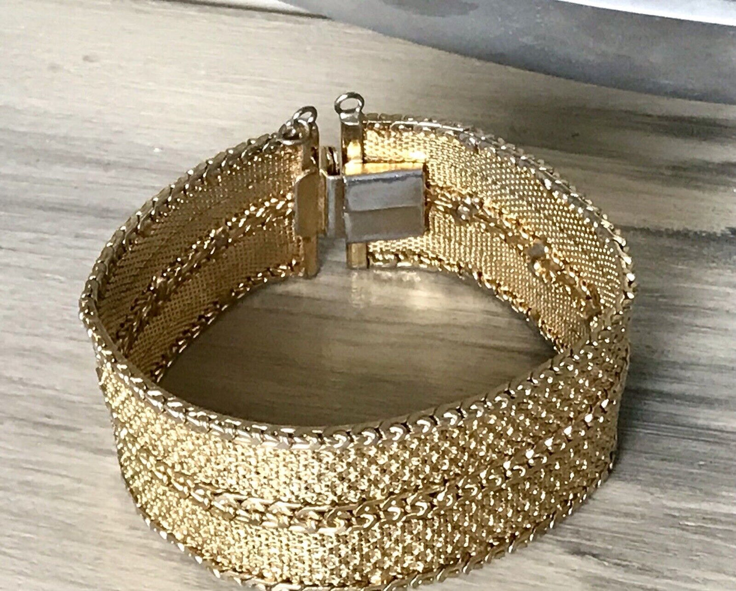 Vintage breites Teppicharmband Armband vergoldet Amerik. Doublè