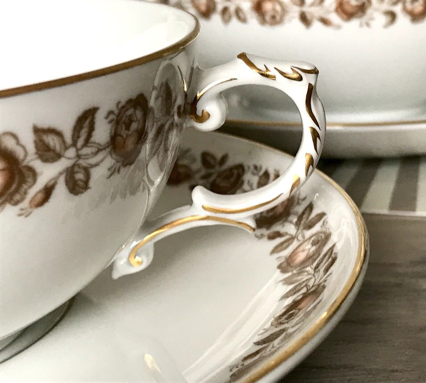 Vintage Porzellan Tafelservice Fürstenberg 12 Suppentassen weiß braun gold