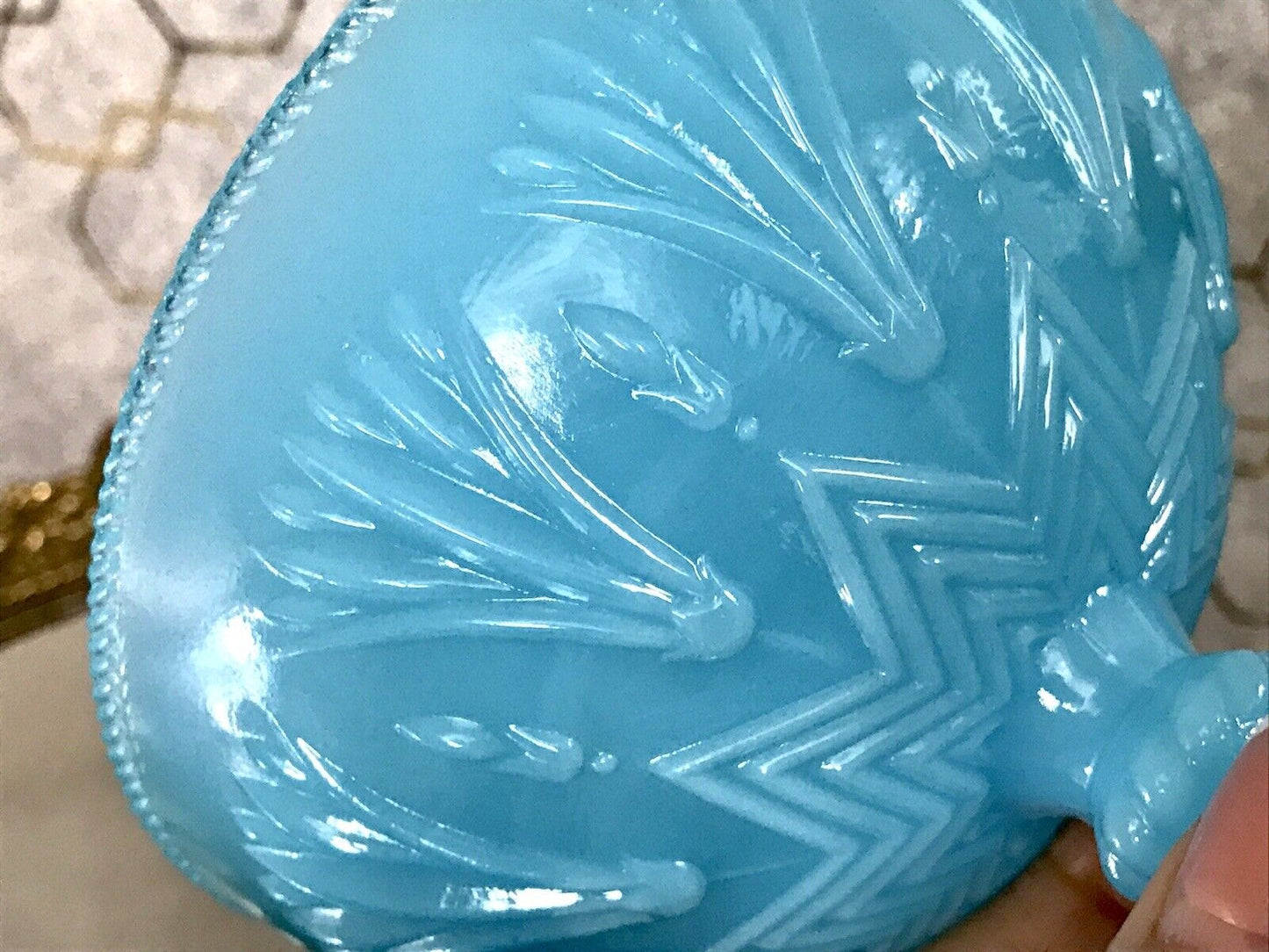 Antik Jugendstil Art Déco Pressglas Schale Fußschale Zuckerschale blau türkis