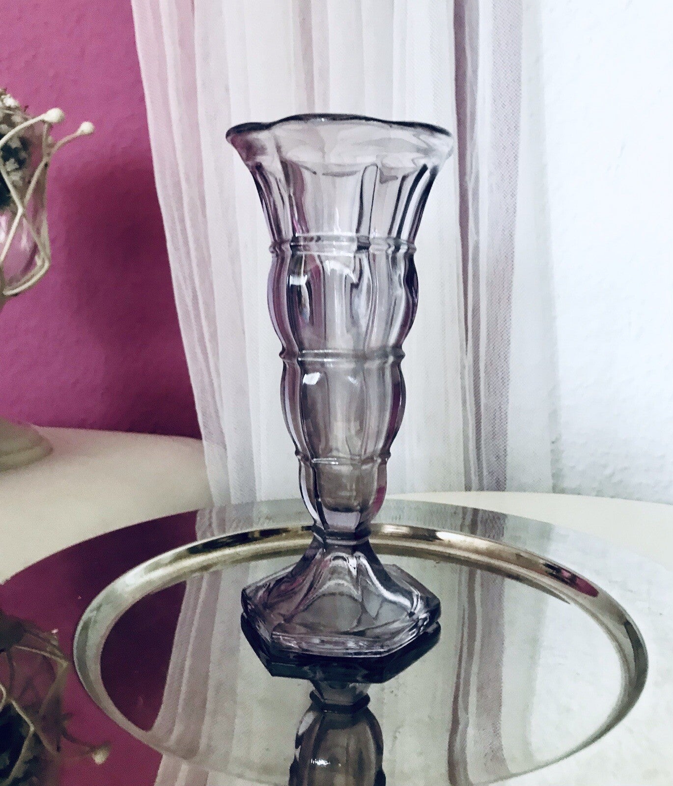 Antik Art Déco 1 Vase Glasvase Pressglas Lila Glas