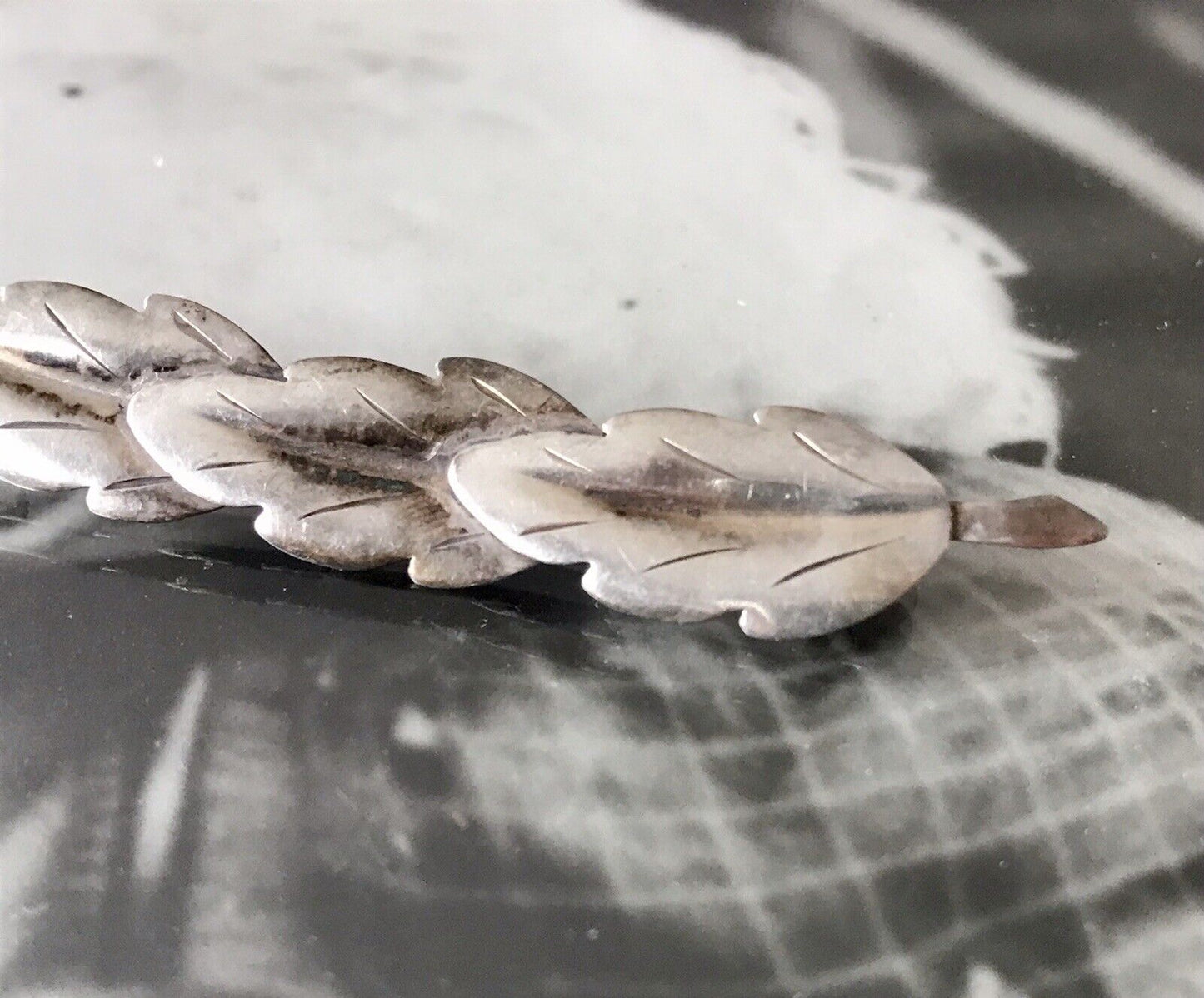 Antik TeKa Art Déco Edel Brosche Silber 835 3 Blätter Eichenblätter?