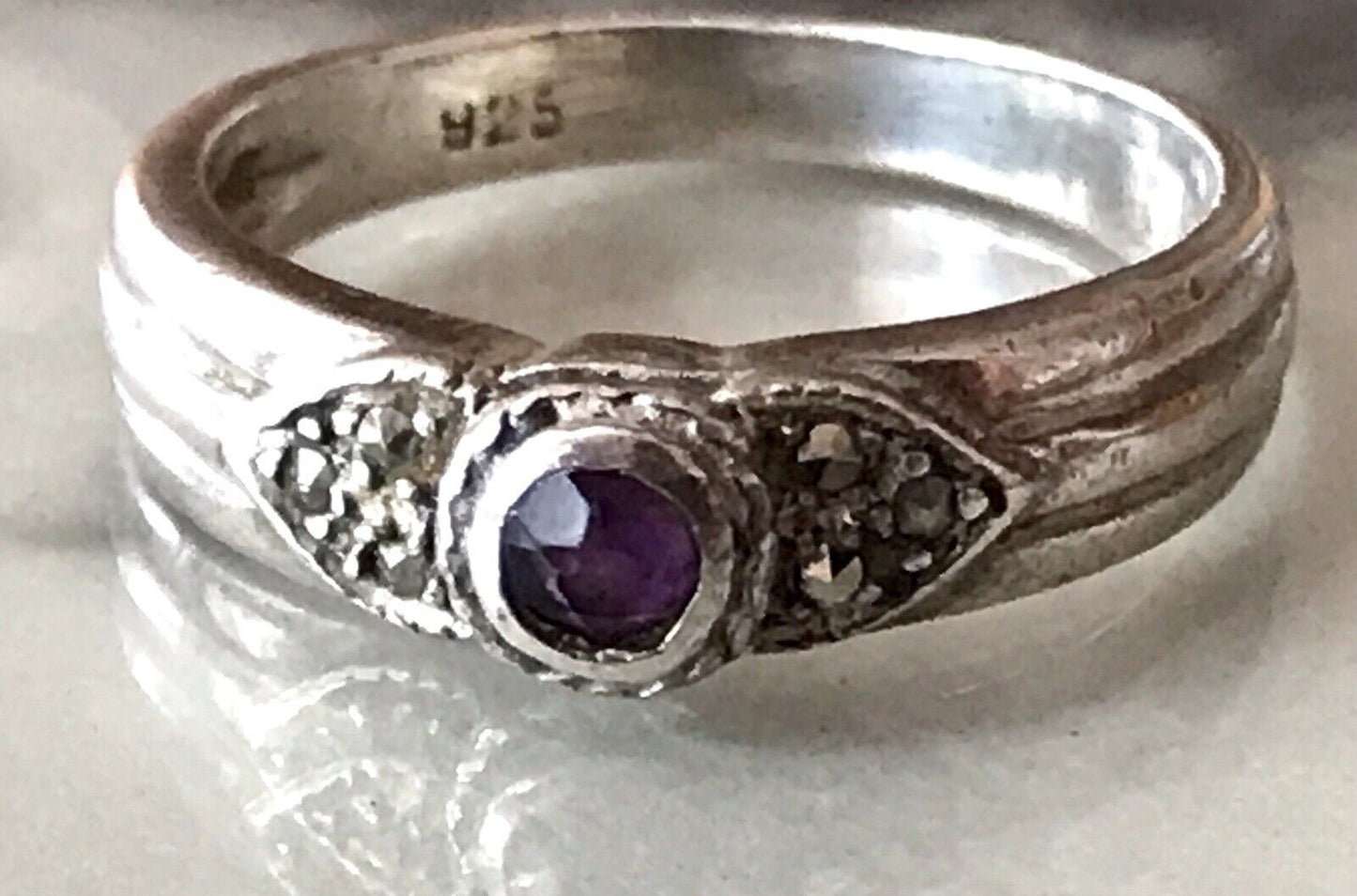 Antik Art Déco Damen Ring lila Stein Silber 925 Gr.55 56 Markasite