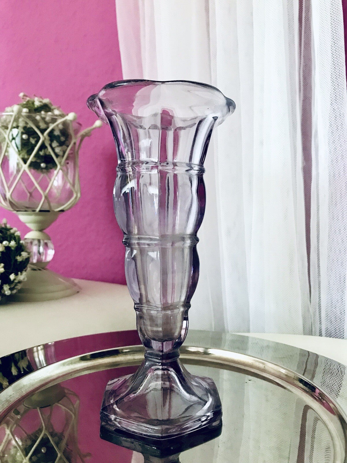 Antik Art Déco 1 Vase Glasvase Pressglas Lila Glas