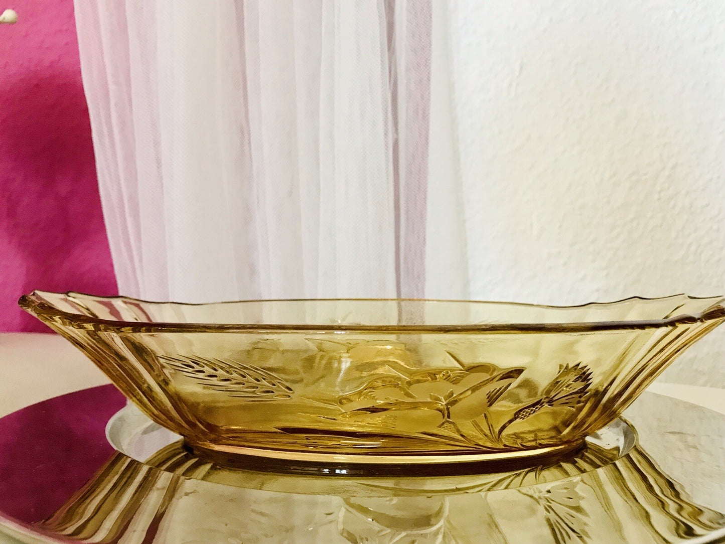Antik Art Déco Bernstein Farbe gelb Pressglas Schale Jardiniere Glas