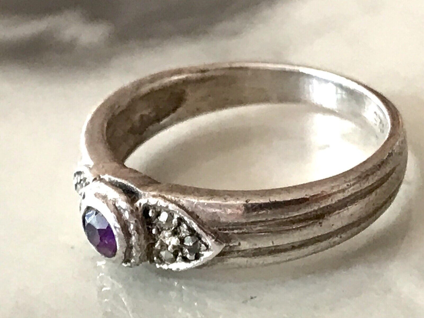 Antik Art Déco Damen Ring lila Stein Silber 925 Gr.55 56 Markasite