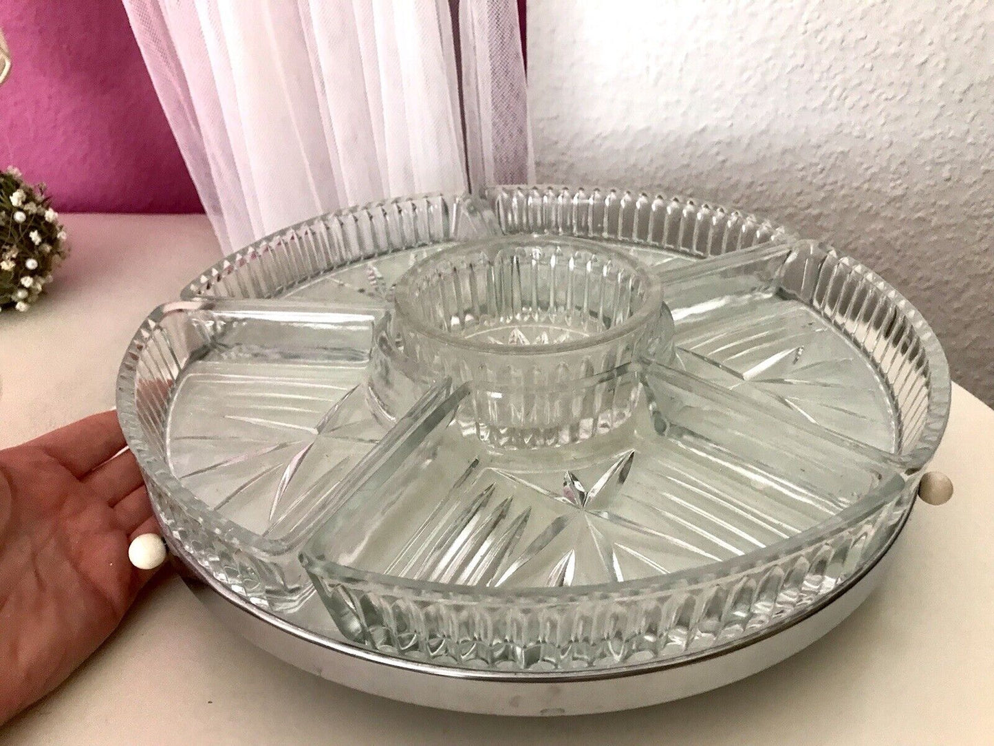 Antik schöne Art Déco Schale Tafelaufsatz Kabarett-Schale Pressglas drehbar