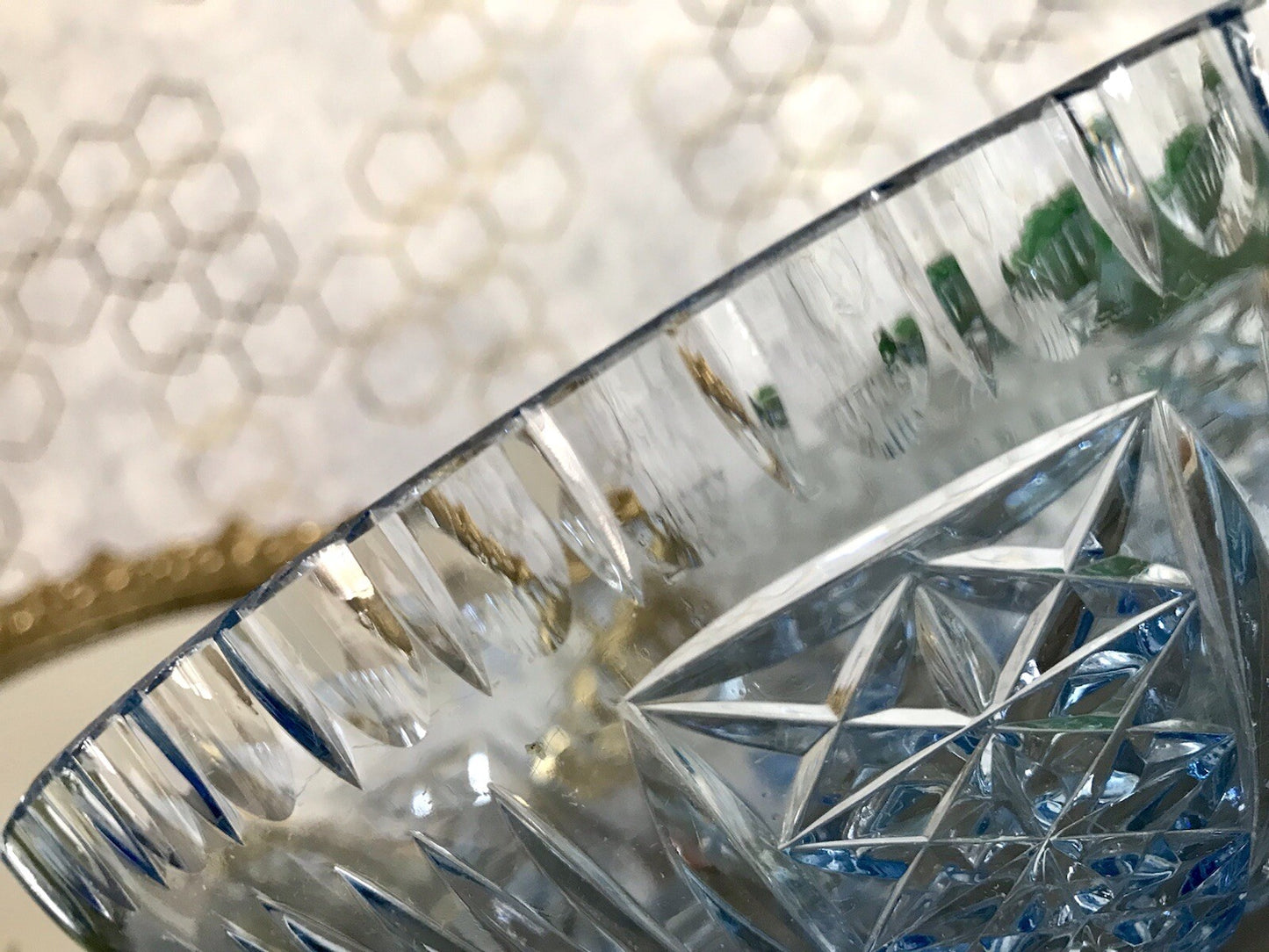 Antik EDEL blau Art Déco Schale Glasschale mundgeblasen geschliffen 3füssig