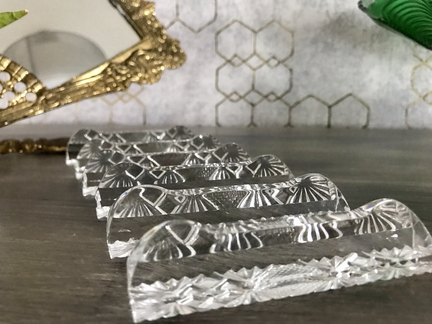 Alt antik? 6 Art Déco Messerbänkchen Kristallglas Glas EDEL Schliff