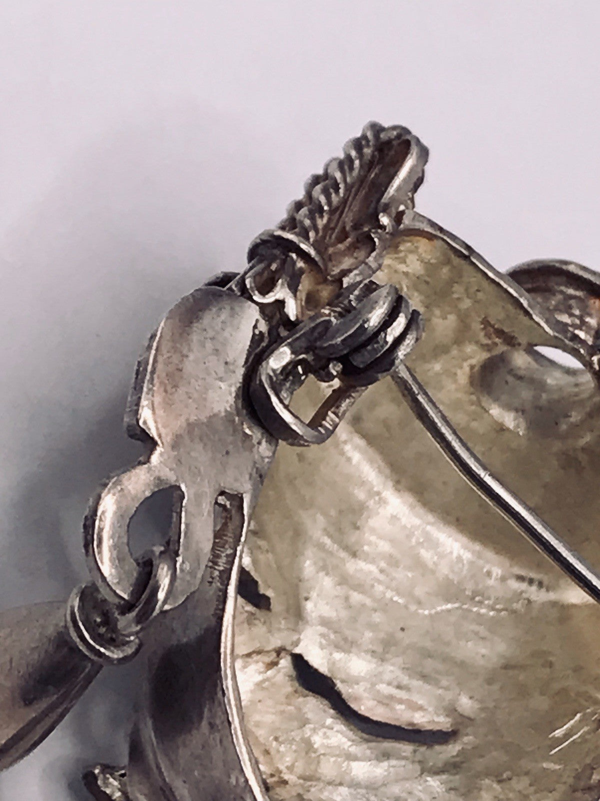 Vintage Azteken Kopf Ethno Maya 2in1 Anhänger Kettenanhänger Brosche 925 Silber