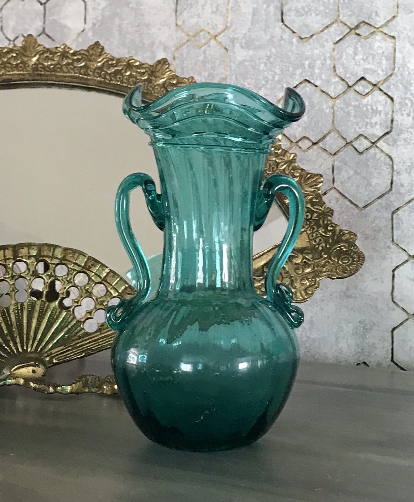 Antik Glasvase Vase Türkis Blau Glas Abriss Aufschmelzungen Murano?