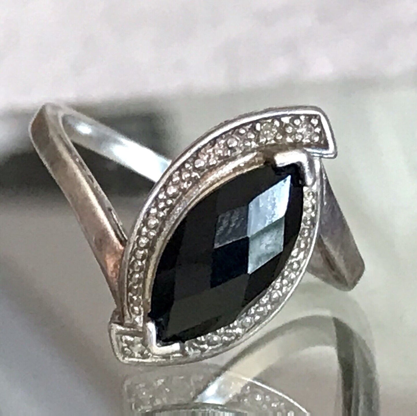 Vintage Onyx? DAMEN RING Silber 925 Gr.55 17,5 Schiffchen
