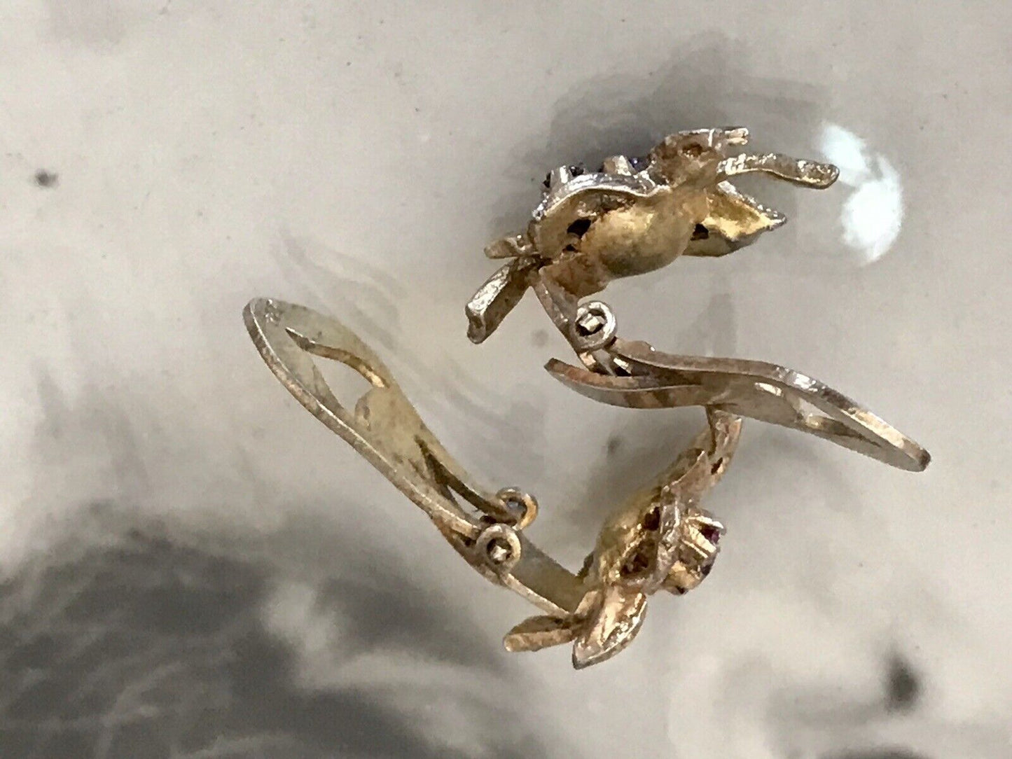 Vintage spätes Art Déco Edel Ohrclipse Ohrringe 835 Silber vergoldet Rubine