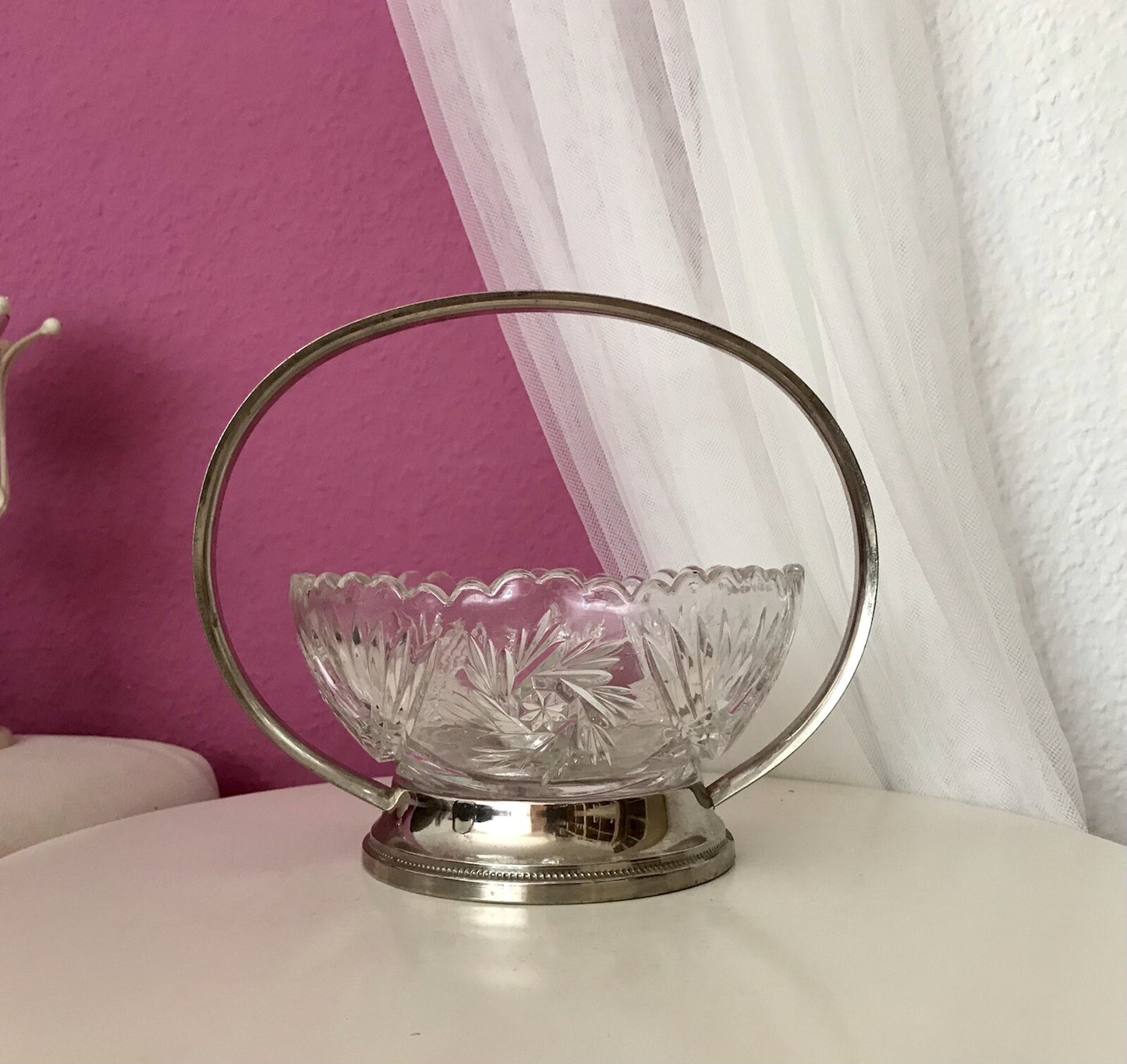 Antik Art Déco Schale Tafelaufsatz Pressglas Metallmontur Korb