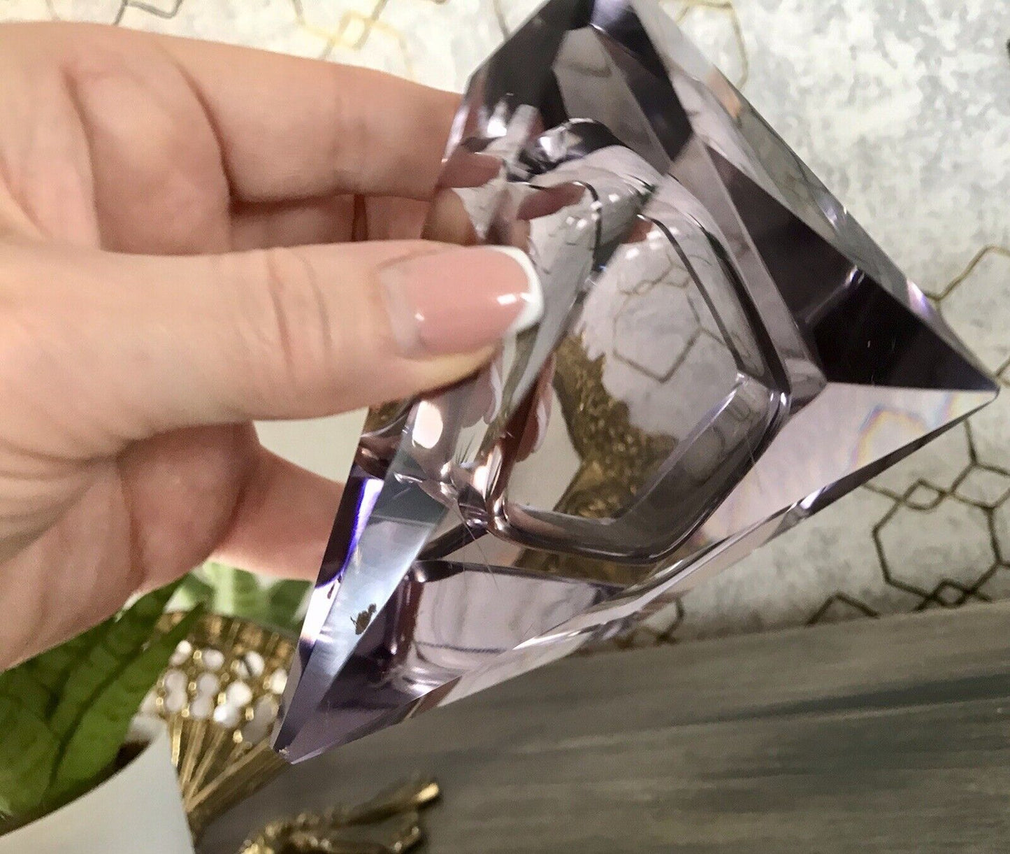 Antik Art Déco Aschenbecher Ascher lila Kristallglas Glas Burkert? Alexandrit